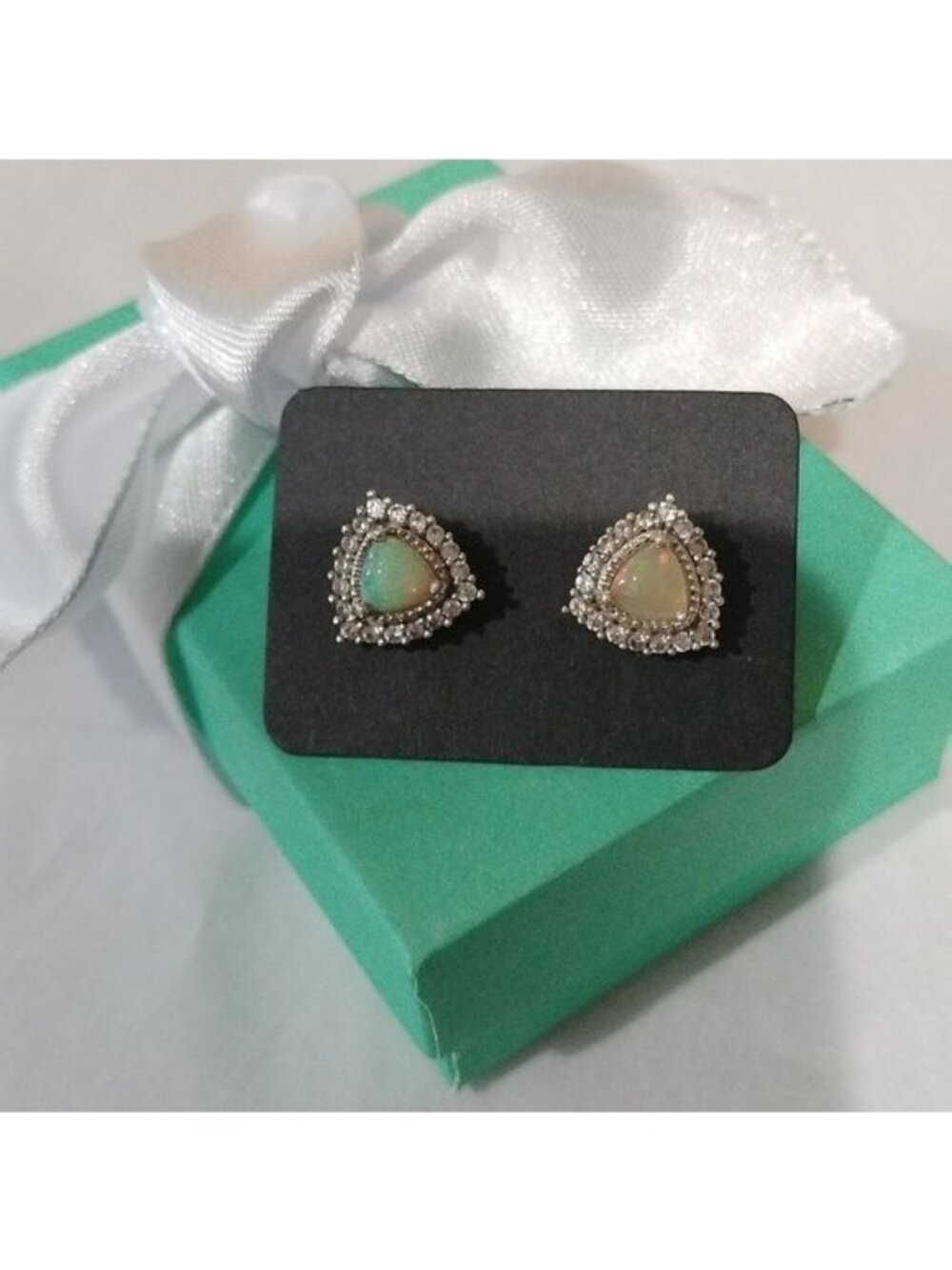 D'Joy Sterling Silver+ Ethiopian Welo Opals w/ Diamonds Post Earrings